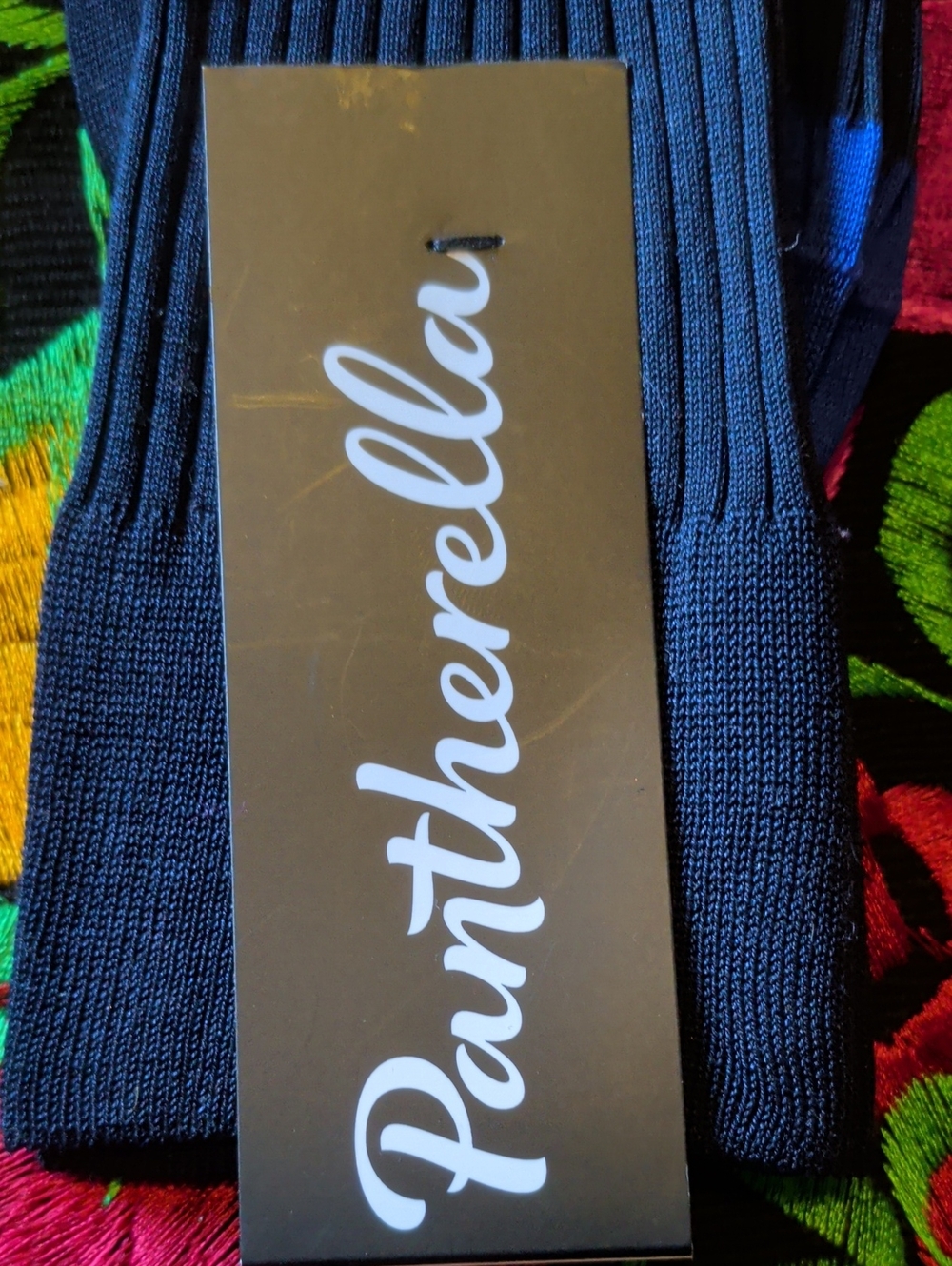 2 pairs Pantherella Ribbed Dress Socks in Beige and Navy with Blue Accents - Picture 3 of 7